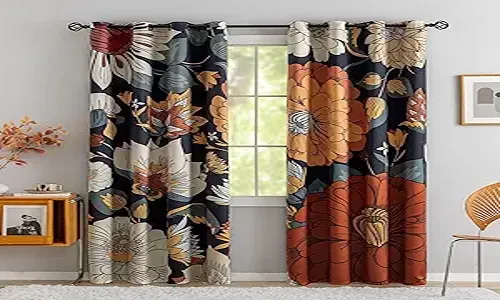 Black Boho Floral 100% Blackout Curtains
