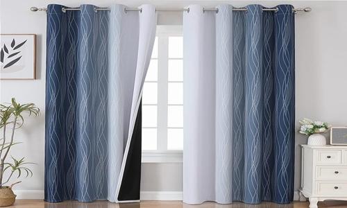 Estelar Textiler Navy Blue & Greyish White Curtain for Living Room