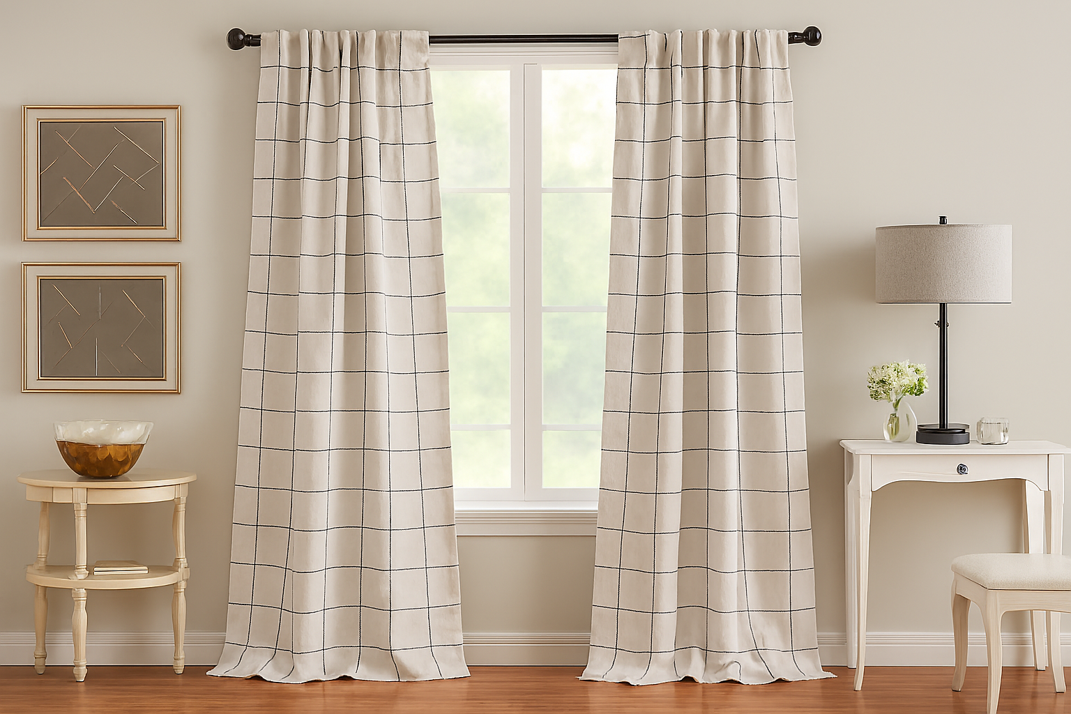 Brighton Windowpane Plaid Blackout Window Curtain for living room