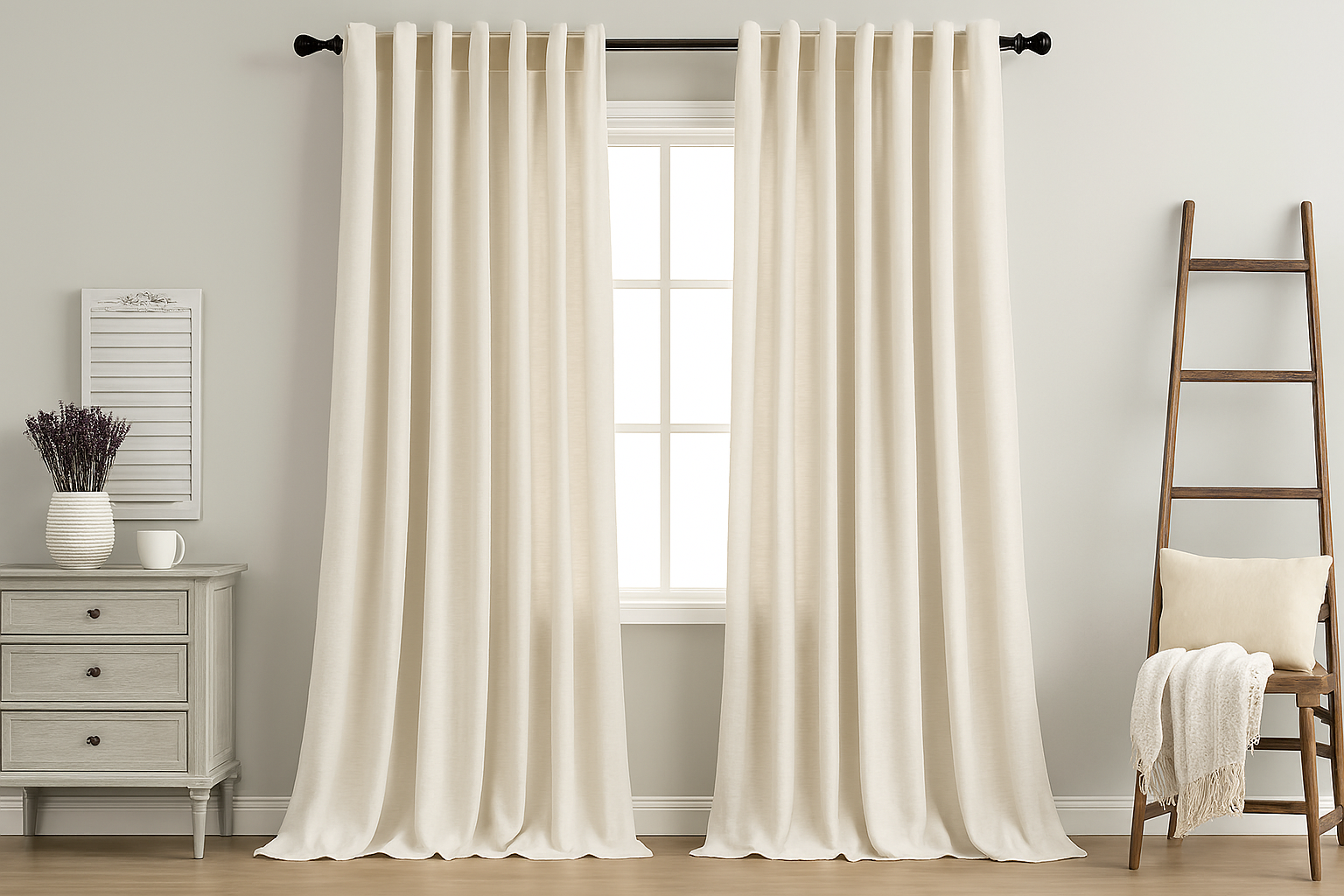Cream Linen Back Tab to buy best curtains for living room