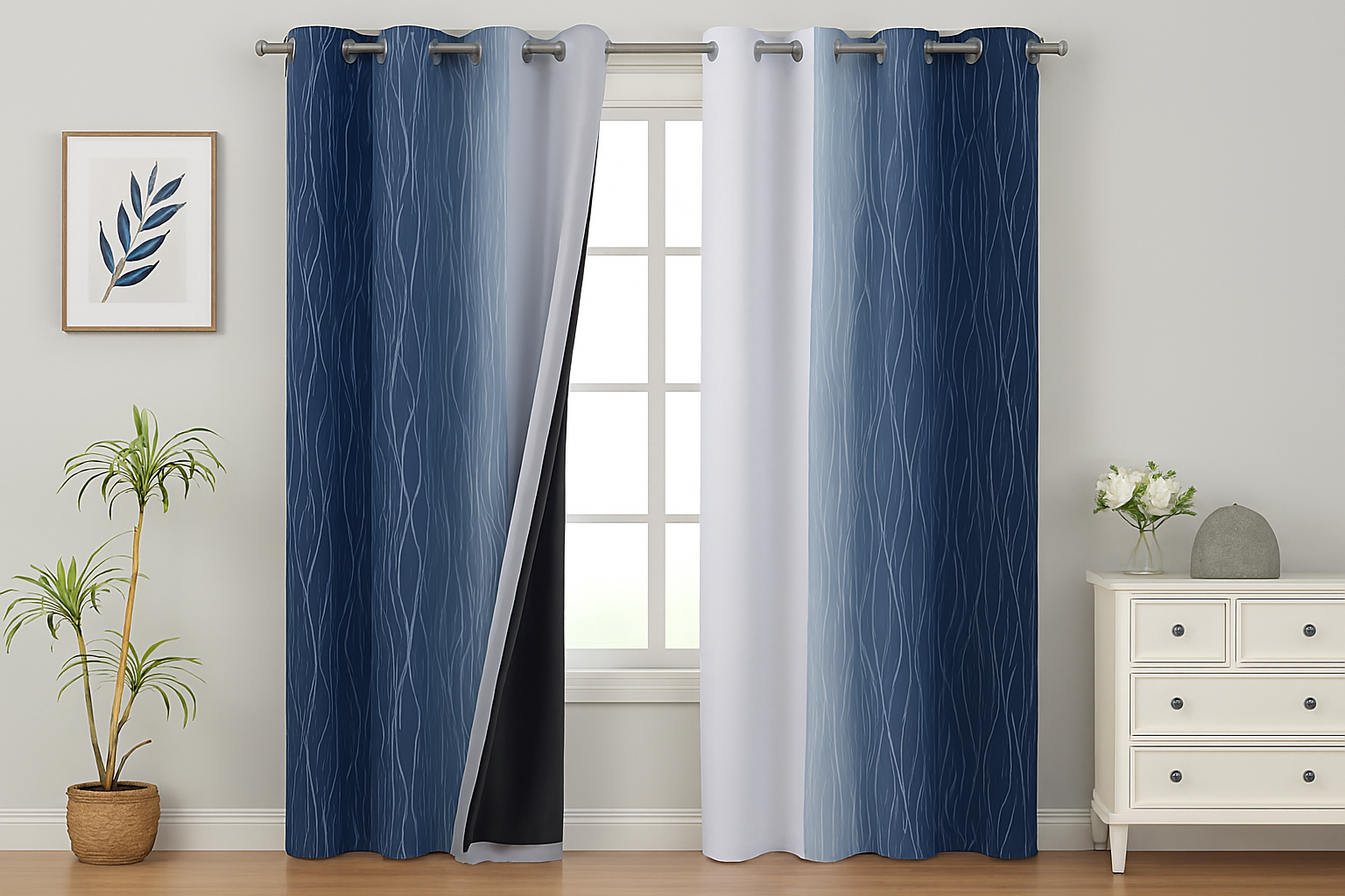 Estelar Textiler Navy Blue and Greyish White Blackout Curtains