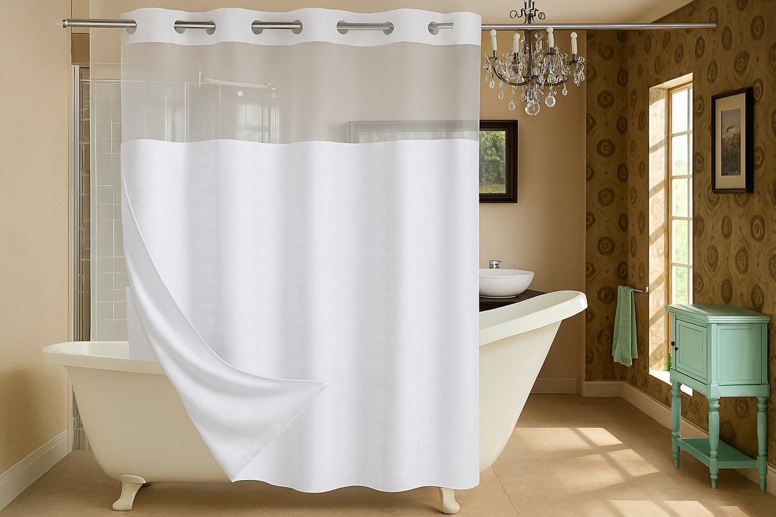 Extra Long No Hook Shower Curtain