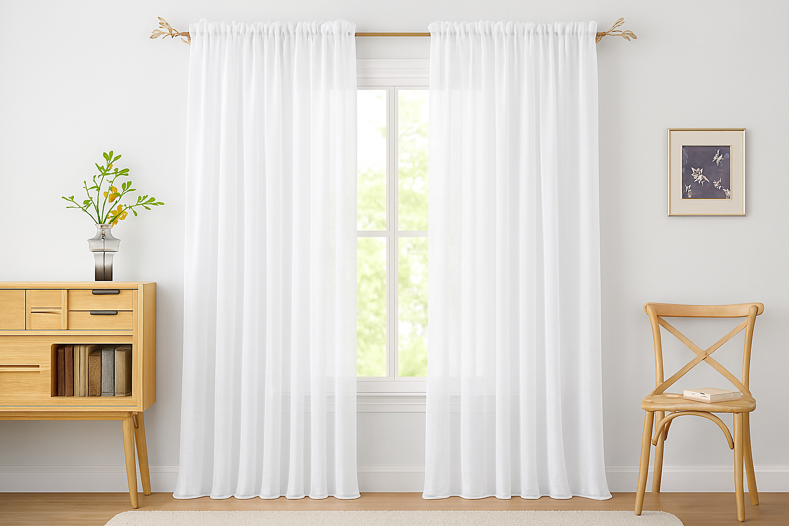 RYB HOME White Curtains Linen Textured