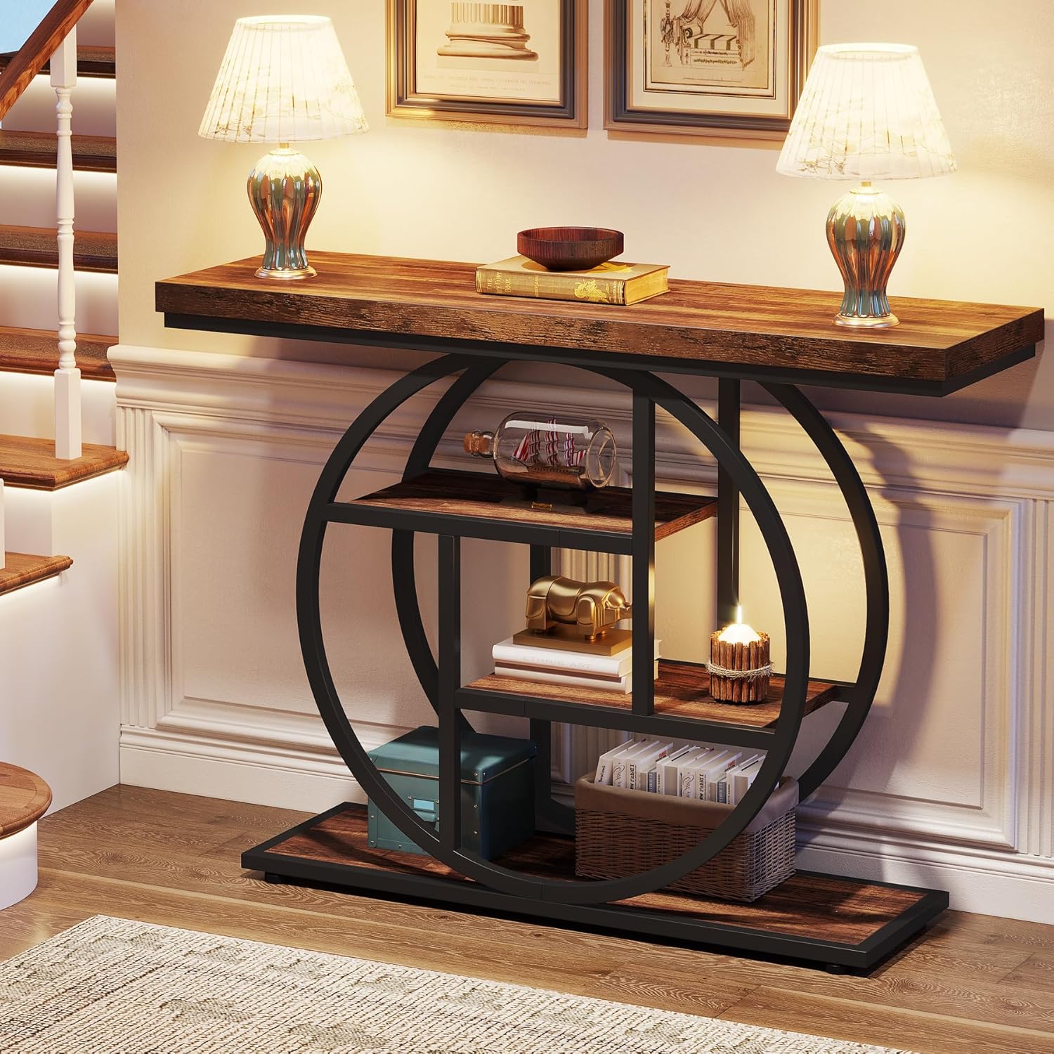 Narrow Wood Accent Tables with Storage Shelves for Living Room